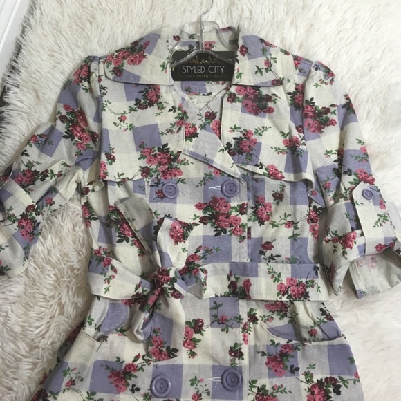 Floral checkered lightweight jacket waist tie - Picture 3 of 8